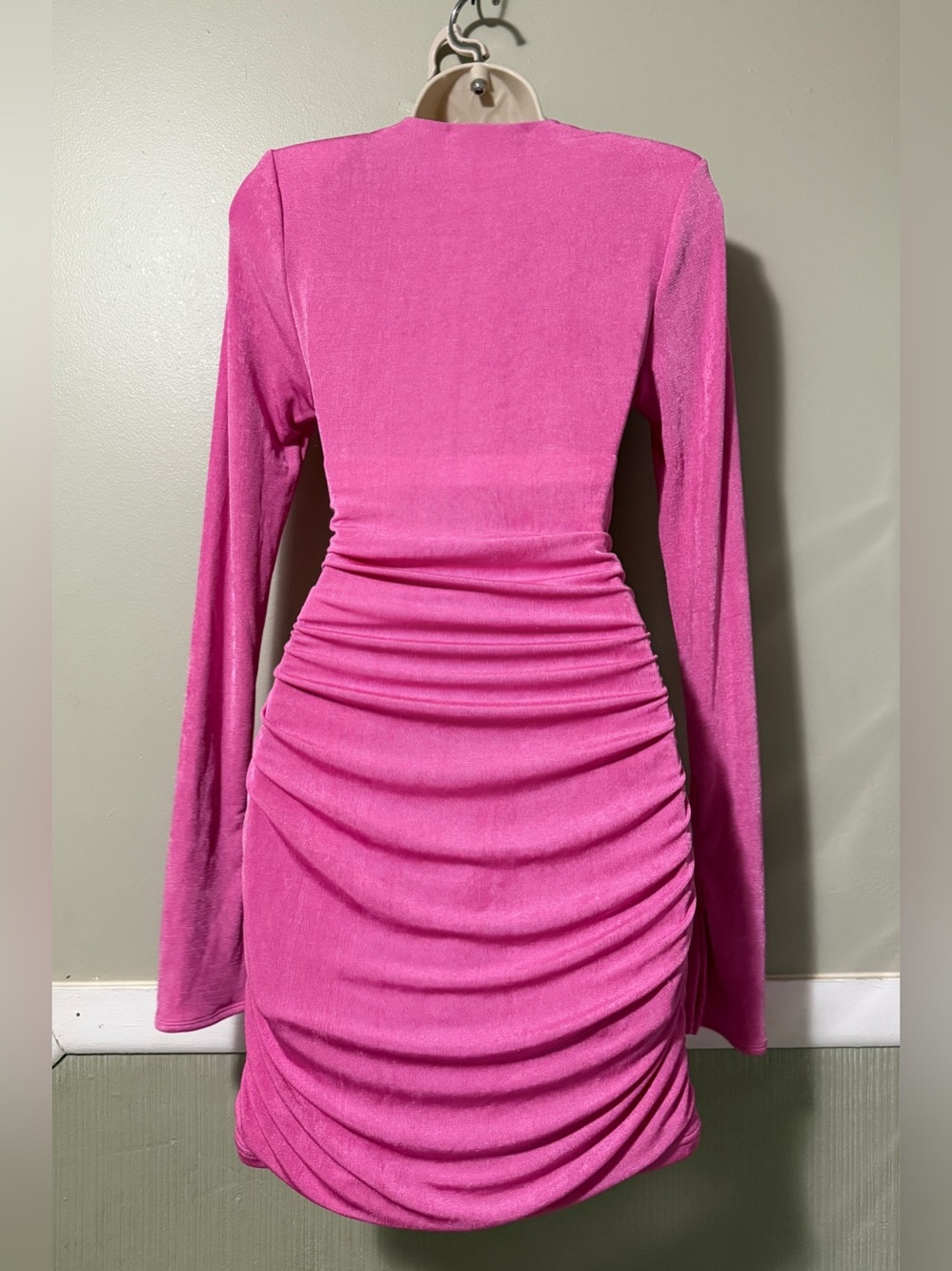 SER.O.YA Pink Deep V-Neck Ruched Mini Dress—Sample - Picture 3 of 6